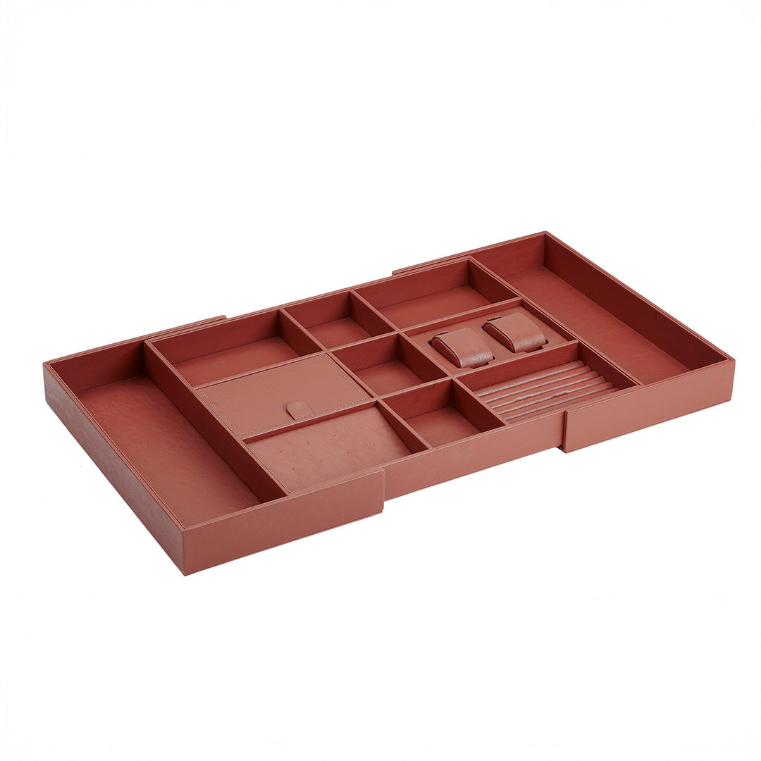Expandable Leather Sorting Box - MCS Series Red
