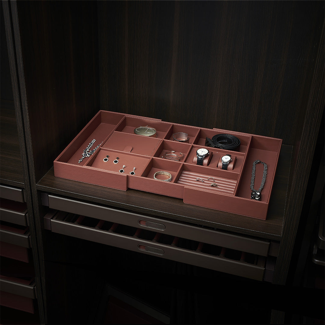 Expandable Leather Sorting Box - MCS Series Red