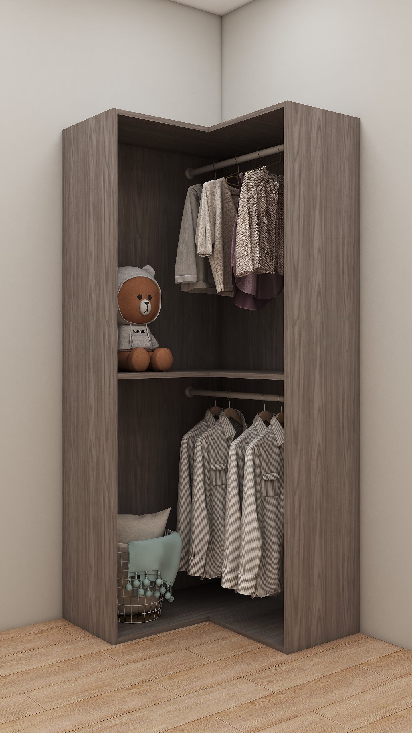 Corner Cabinet with 2 hangers and 1 shelf